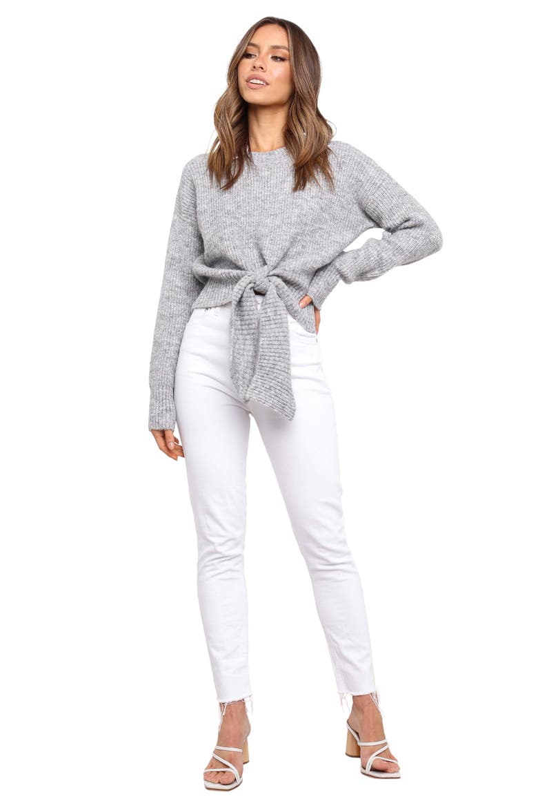 Captivate Tie Hem Sweater, Alternate, color, GREY