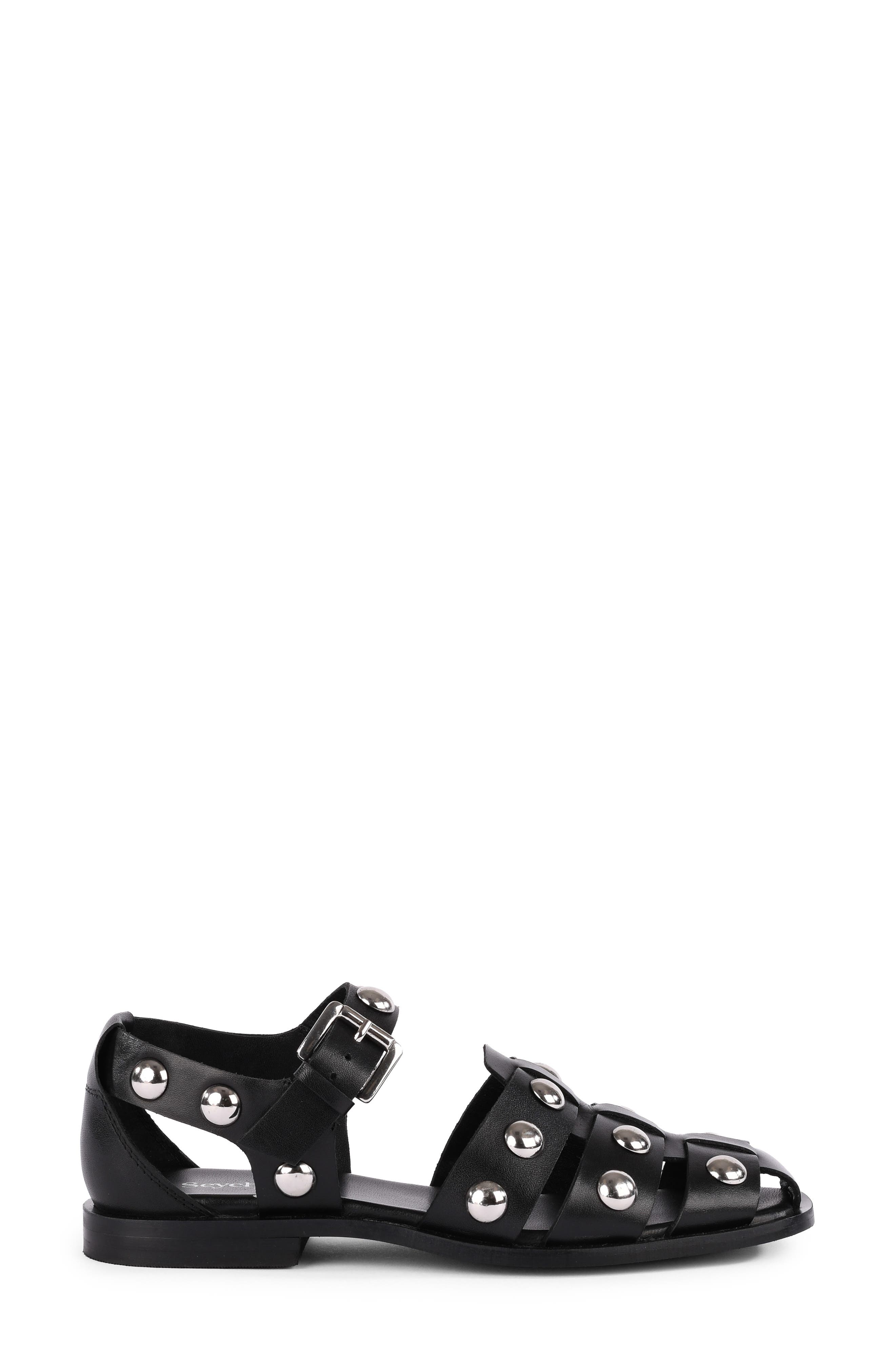 Seychelles Comeback Studded Leather Sandal, Alternate, color, Black