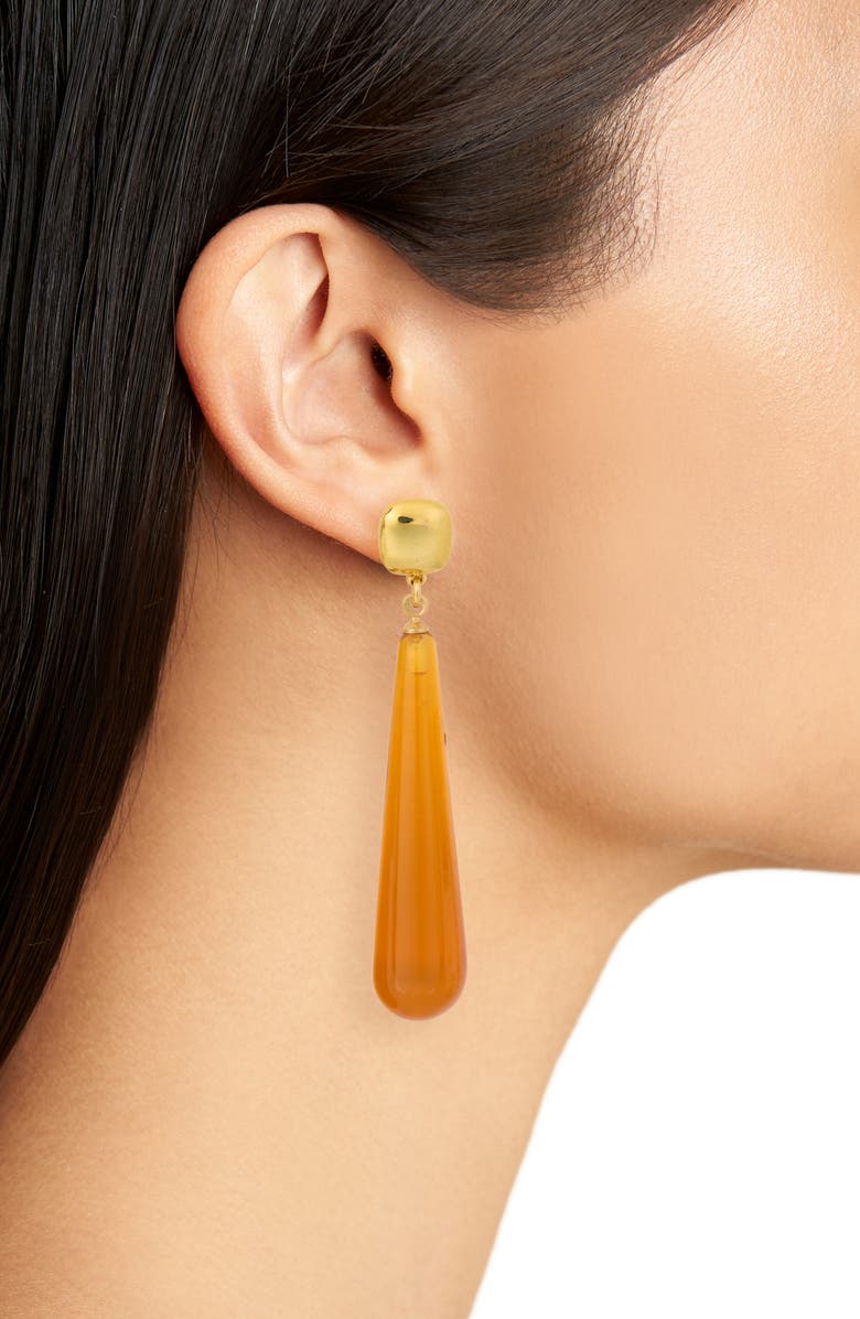Kenneth Jay Lane Amber Drop Clip-On Earrings, Alternate, color, Polished Gold
