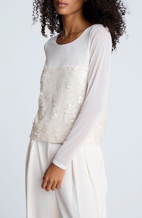 Kenneth Cole Sequin Mesh Long Sleeve Top In White
