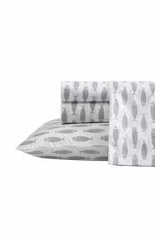 Nautica Woodblock Fish Cotton Percale Sheet Set