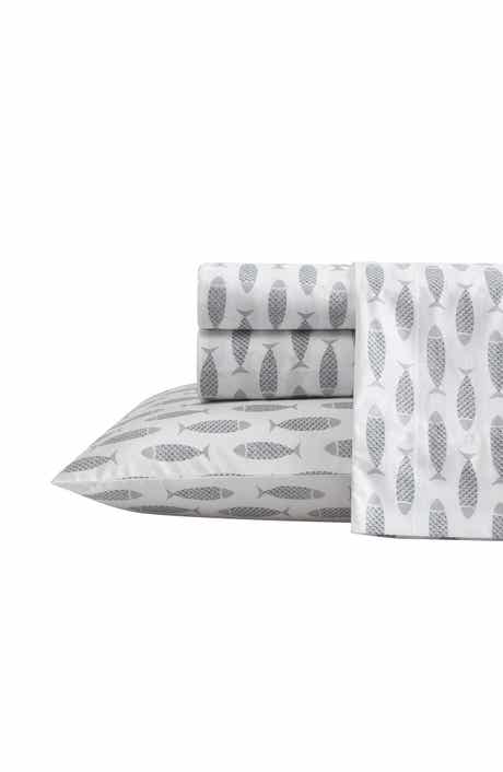 Nautica Woodblock Fish Cotton Percale Sheet Set