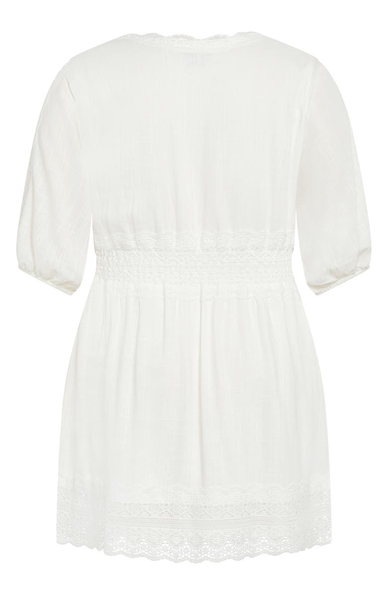City Chic Belle Puff Sleeve Button Front Lace Dress, Alternate, color, Ivory