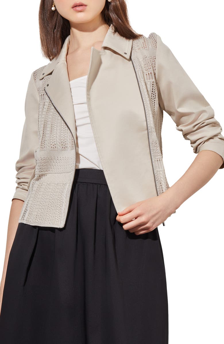 Ming Wang Knit & Twill Moto Jacket, Main, color, 