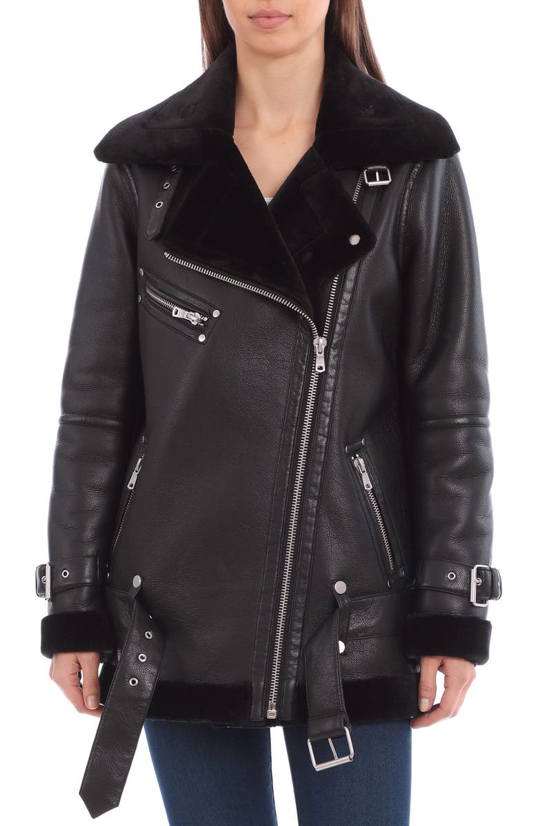 Avec Les Filles Faux Shearling Trim Faux Leather Biker Jacket, Alternate, color, 