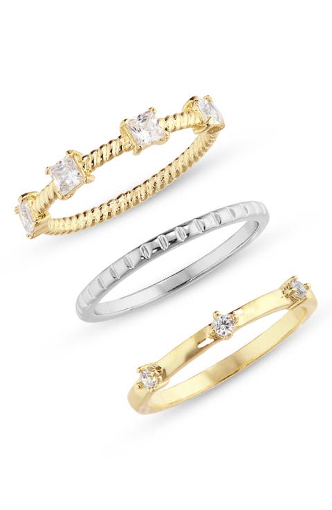 Set of 3 Mixed Metal CZ Rings