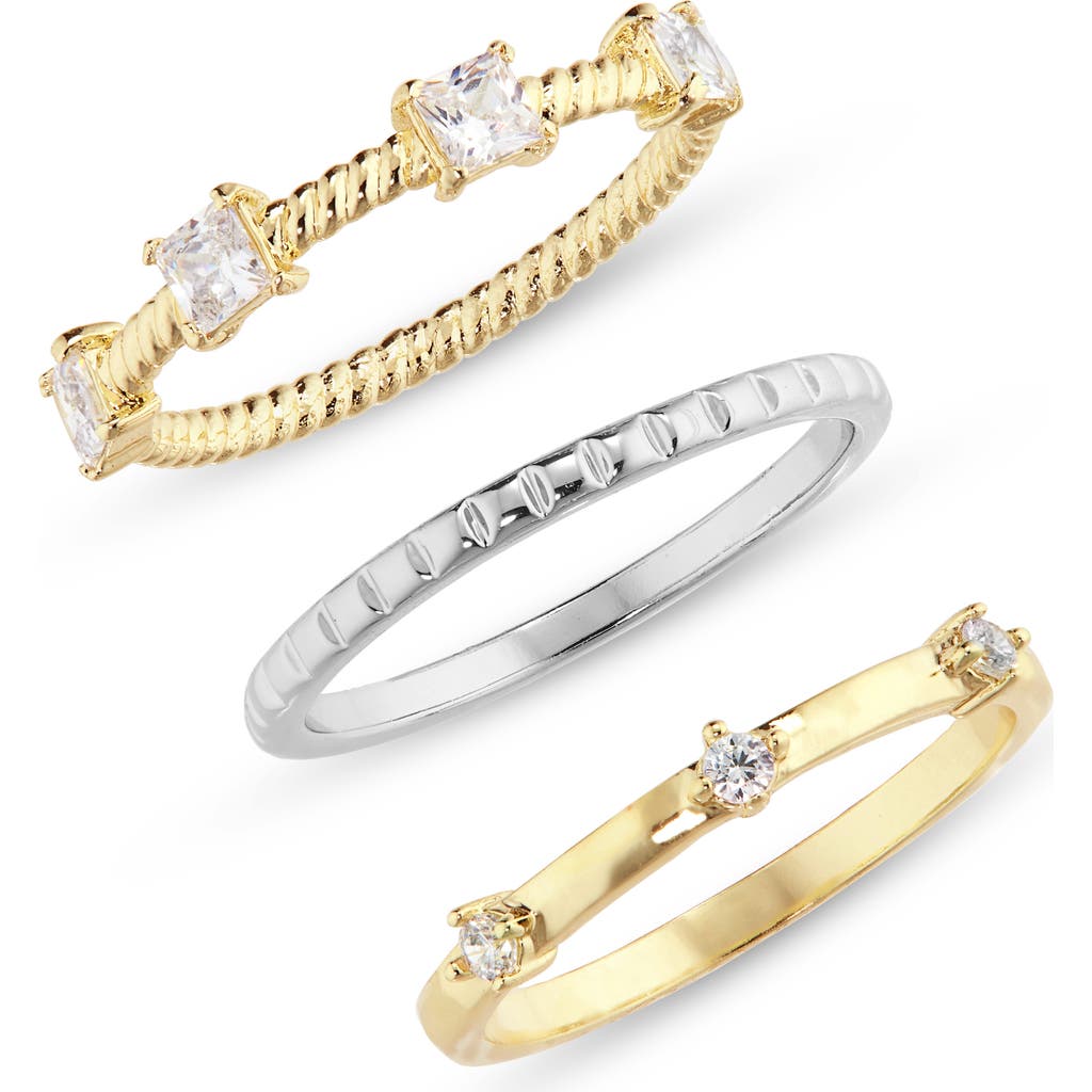 Covet Set Of 3 Mixed Metal Cz Rings In Gold/silver Assorted