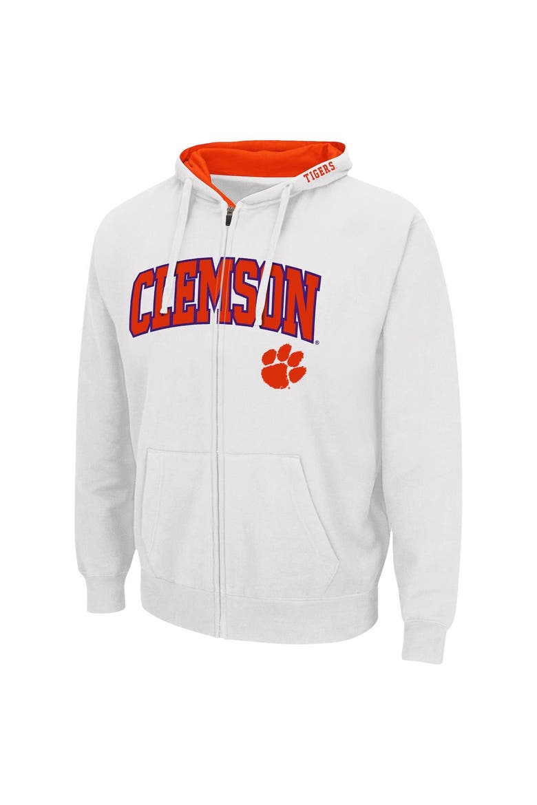 Men's Colosseum White Clemson Tigers Arch & Logo 3.0 Full-Zip Hoodie, Alternate, color, White
