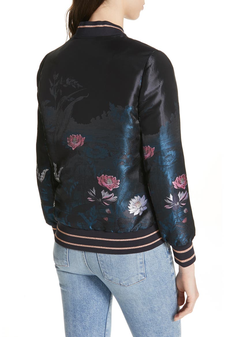Hayzl Wonderland Jacquard Bomber Jacket, Alternate, color, TEAL