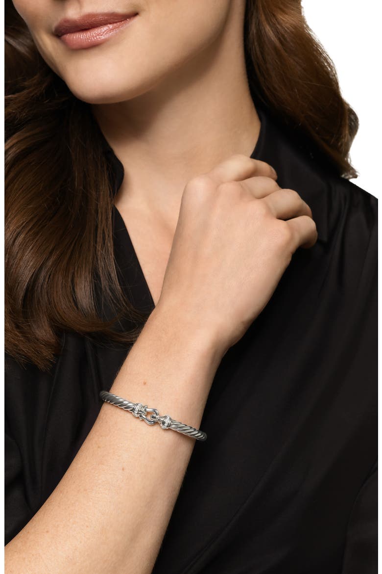 Buckle Cablespira® Bracelet in Sterling Silver with Diamonds, 6mm, Alternate, color, SILVER PAVE