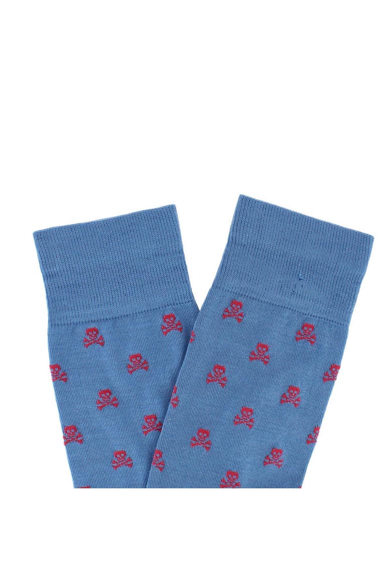 Pirate's Skull & Crossbones Pima Cotton Over The Calf Novelty Dress Sock, Alternate, color, Azure Blue