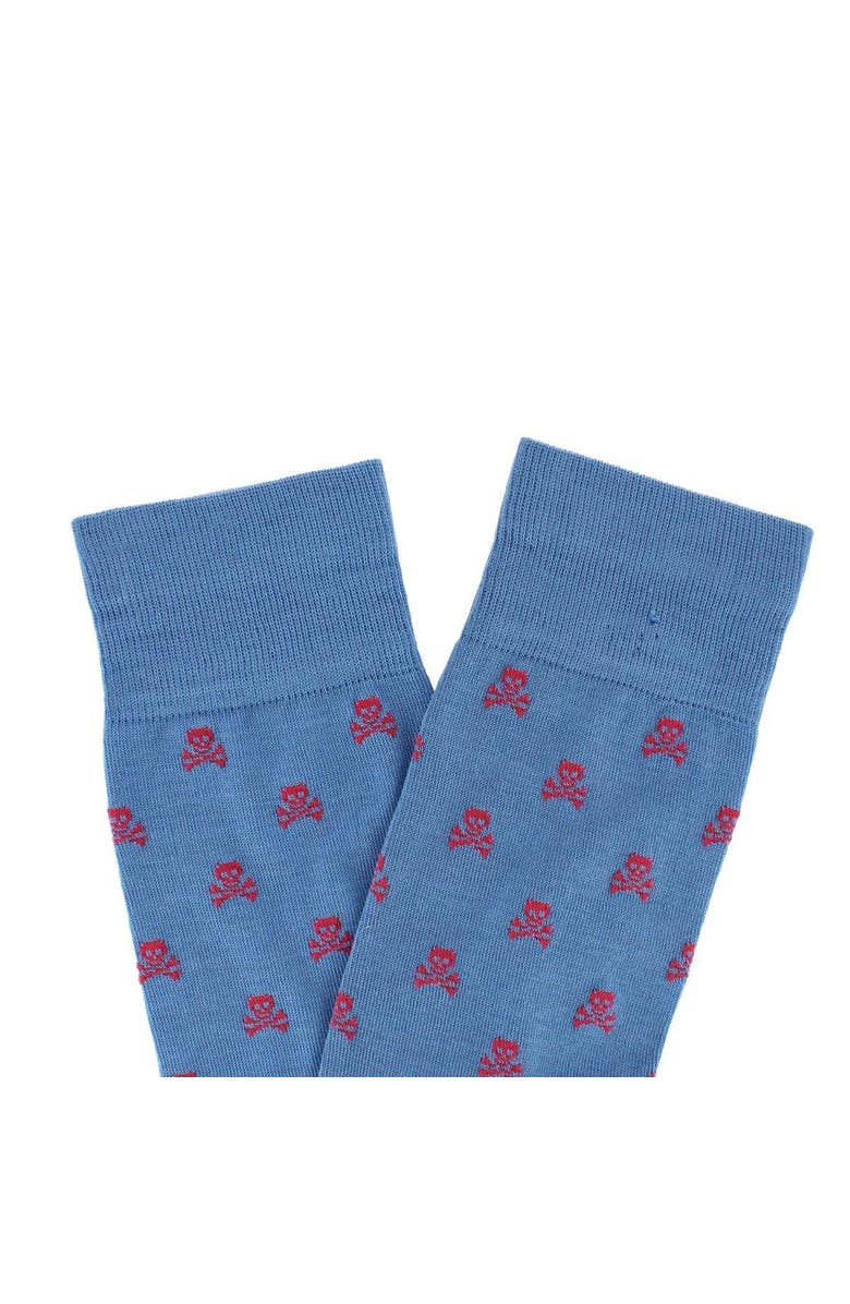 Trafalgar Pirate's Skull & Crossbones Pima Cotton Over The Calf Novelty Dress Sock, Alternate, color, Azure Blue