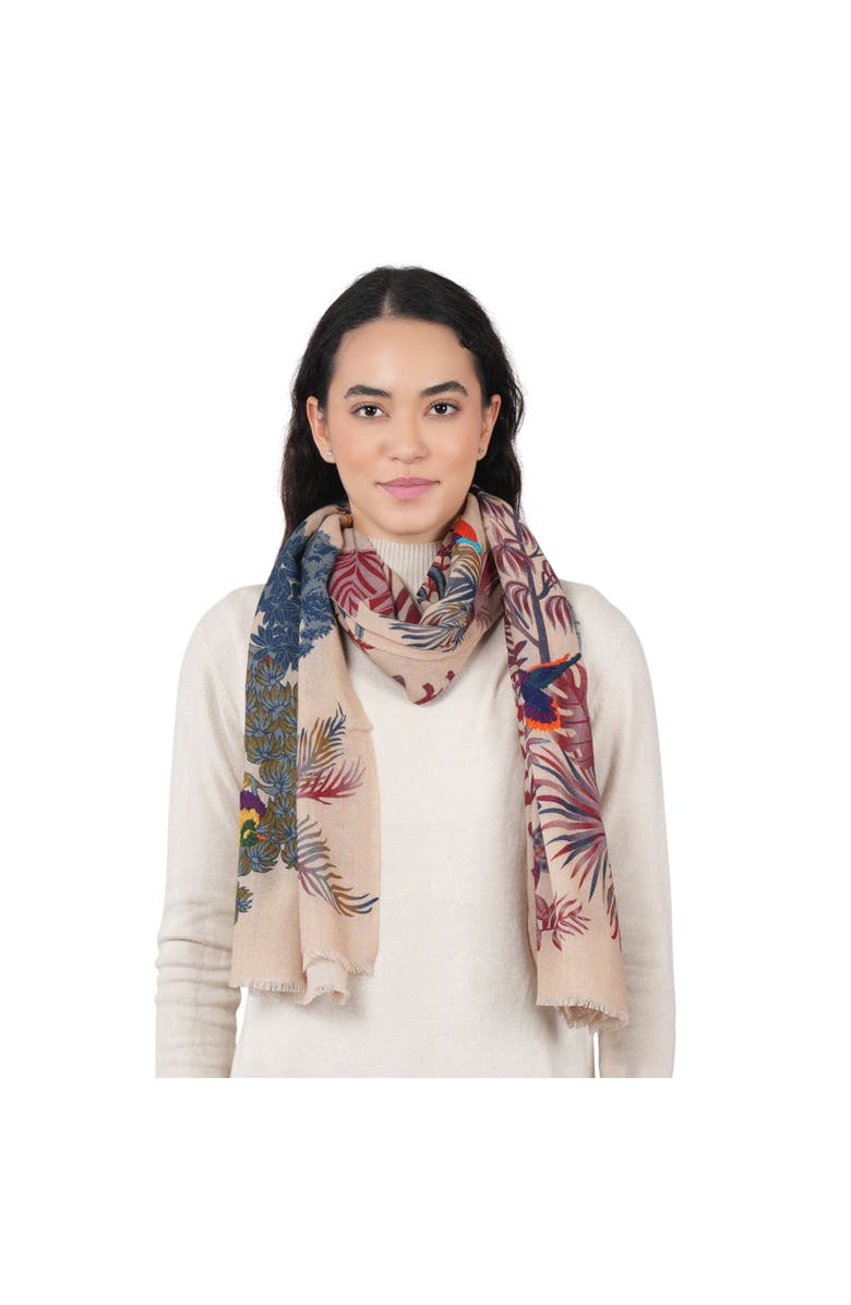 Vismaya Woodland Embroidered Wool Scarf, Alternate, color, Vanilla