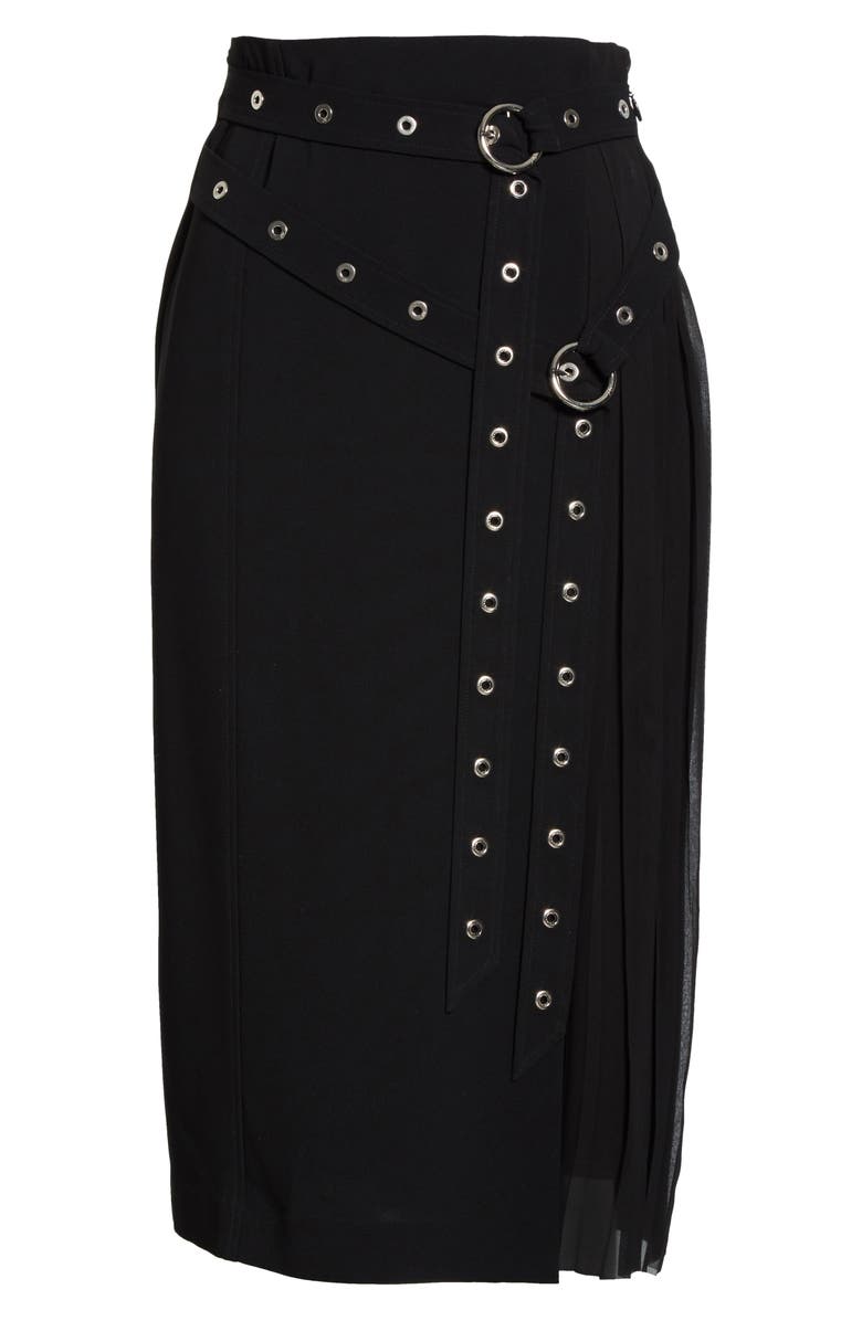 Cinq à Sept Tess Grommet Double Belt Crepe Midi Skirt, Alternate, color,