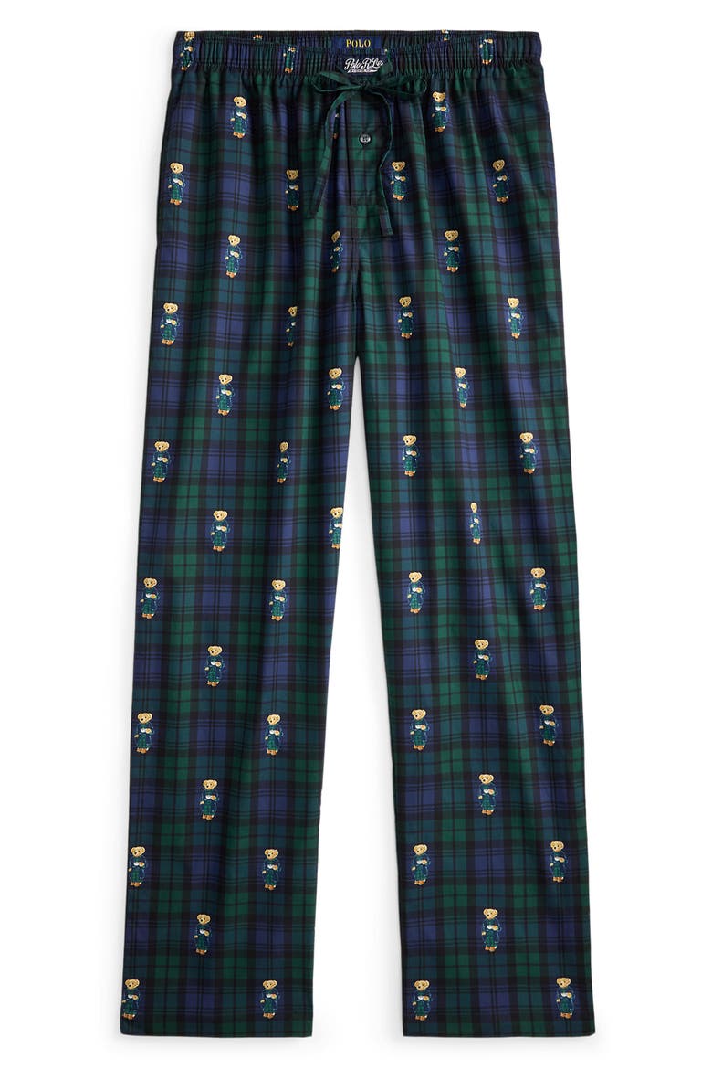Polo Bear Plaid Pajama Pants, Alternate, color, MORNING ROBE BEAR ON BLACK