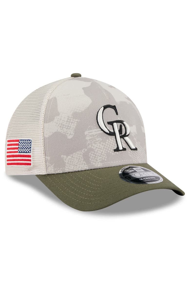 New Era Men's New Era Light Beige/Olive Colorado Rockies 2025 Armed Forces Day 9FORTY M-Crown A-Frame Adjustable Hat, Main, color, Light Beige