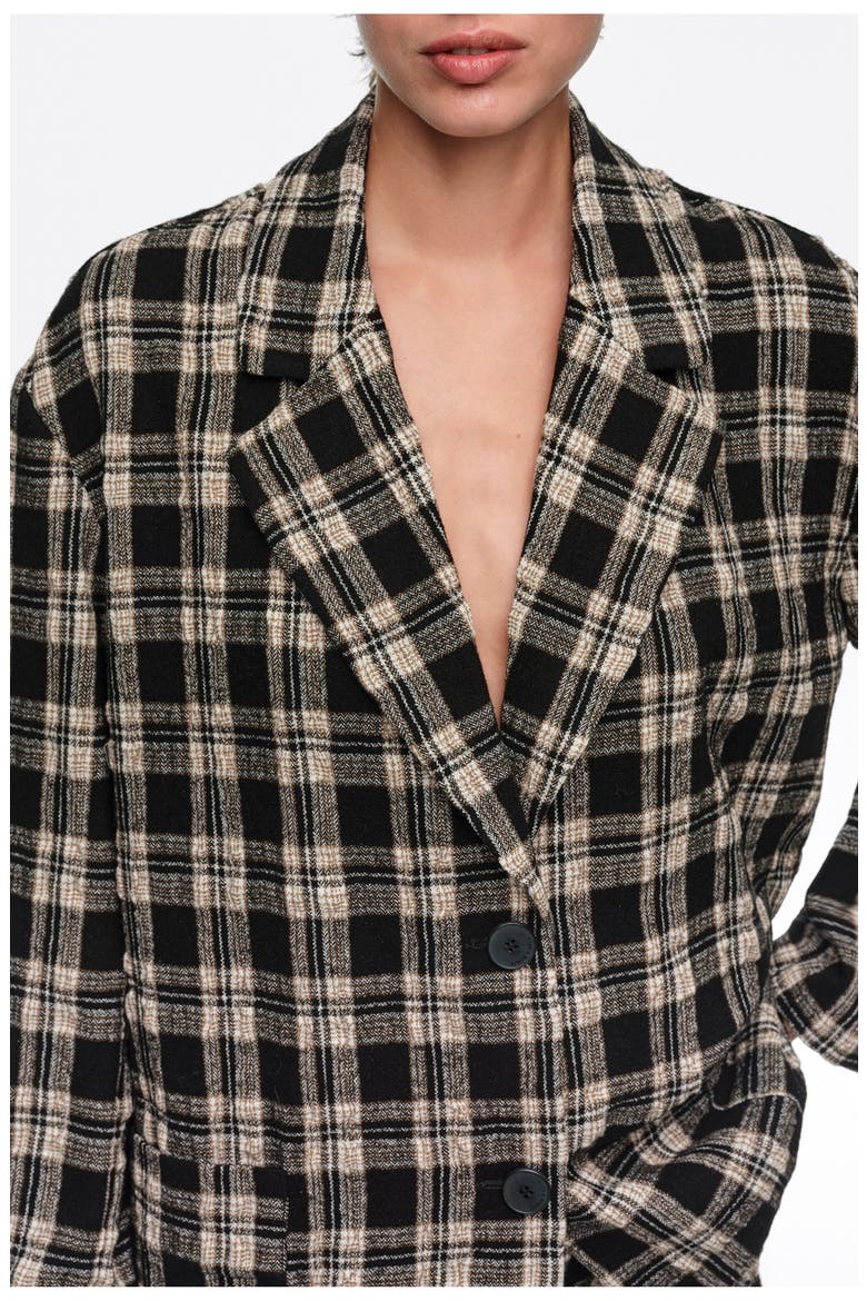 Checked Straight Tailored Wool Blazer, Alternate, color, BLACK