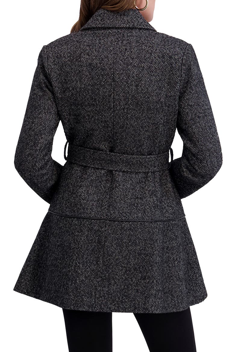 Herringbone Belted Flared Coat, Alternate, color, BLACK/ WHITE