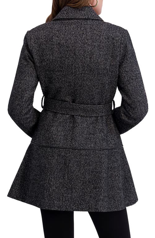 Kensie Herringbone Belted Flared Coat In Multi