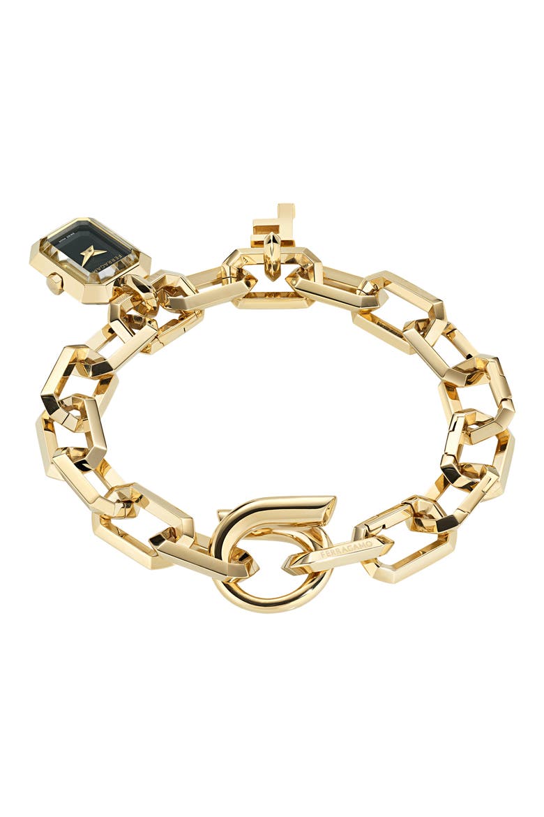 'F' Charm Bracelet Watch, 16mm x 21mm, Alternate, color, IP YELLOW GOLD
