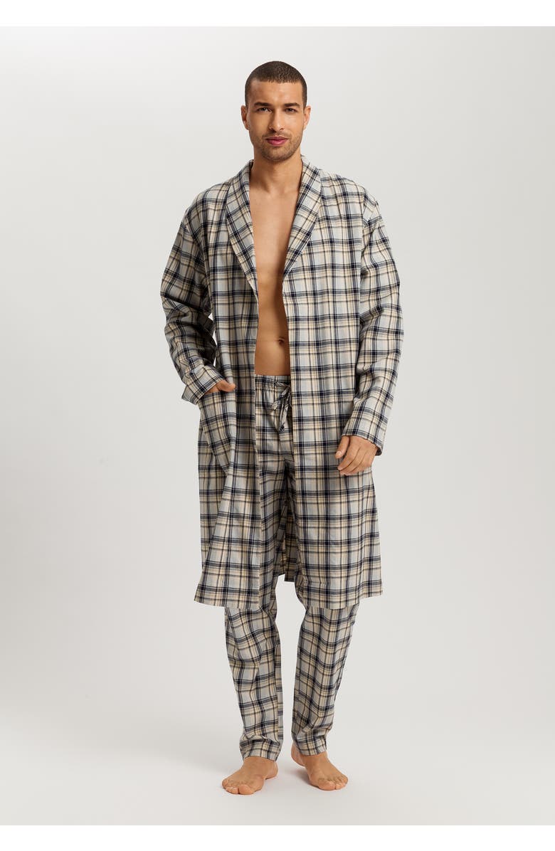 Hanro Cozy Comfort 100% Woven Cotton Flannel Robe, Alternate, color, Cardamom Check