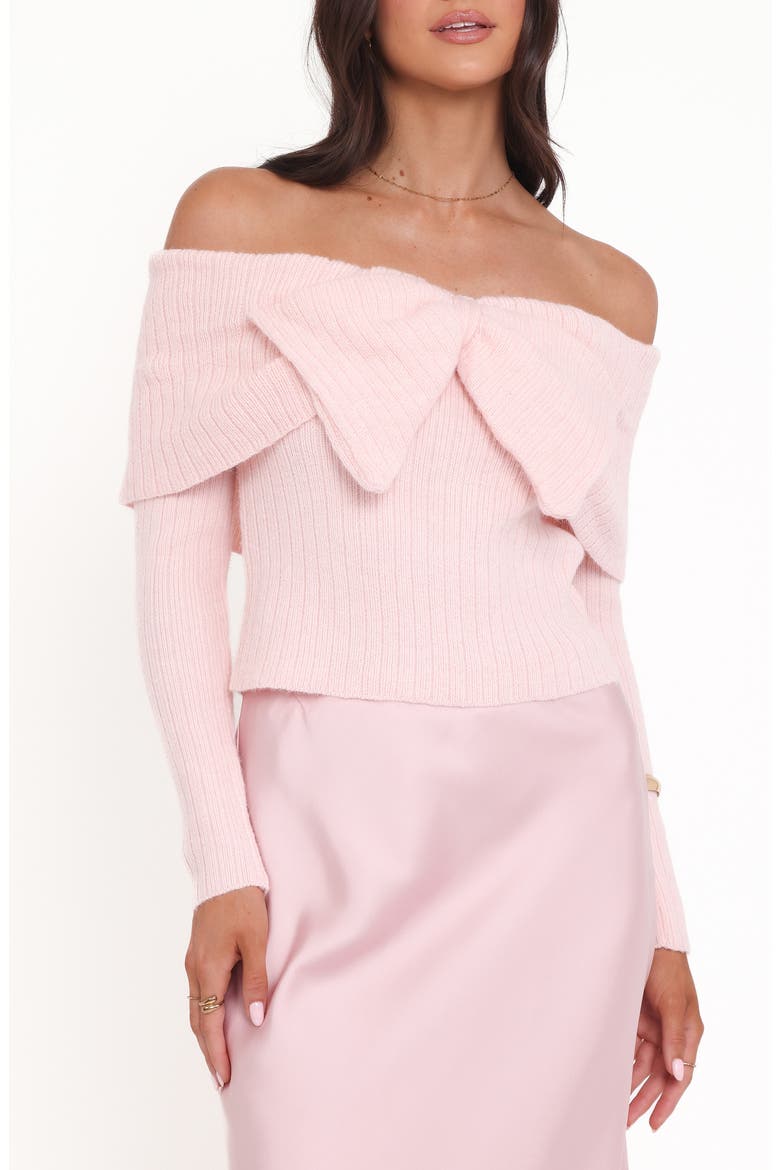 Helene Off the Shoulder Bow Sweater, Main, color, PINK