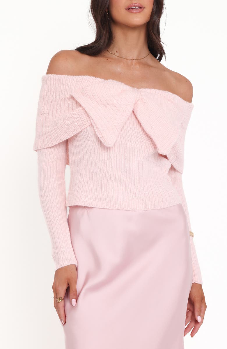 Petal & Pup Helene Off the Shoulder Bow Sweater, Main, color, Pink