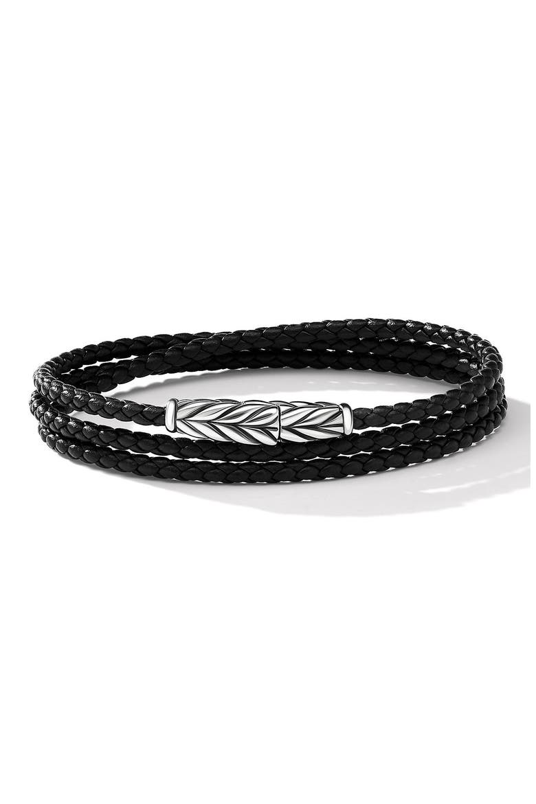 Men's Chevron Triple Wrap Bracelet, Main, color, BLACK LEATHER