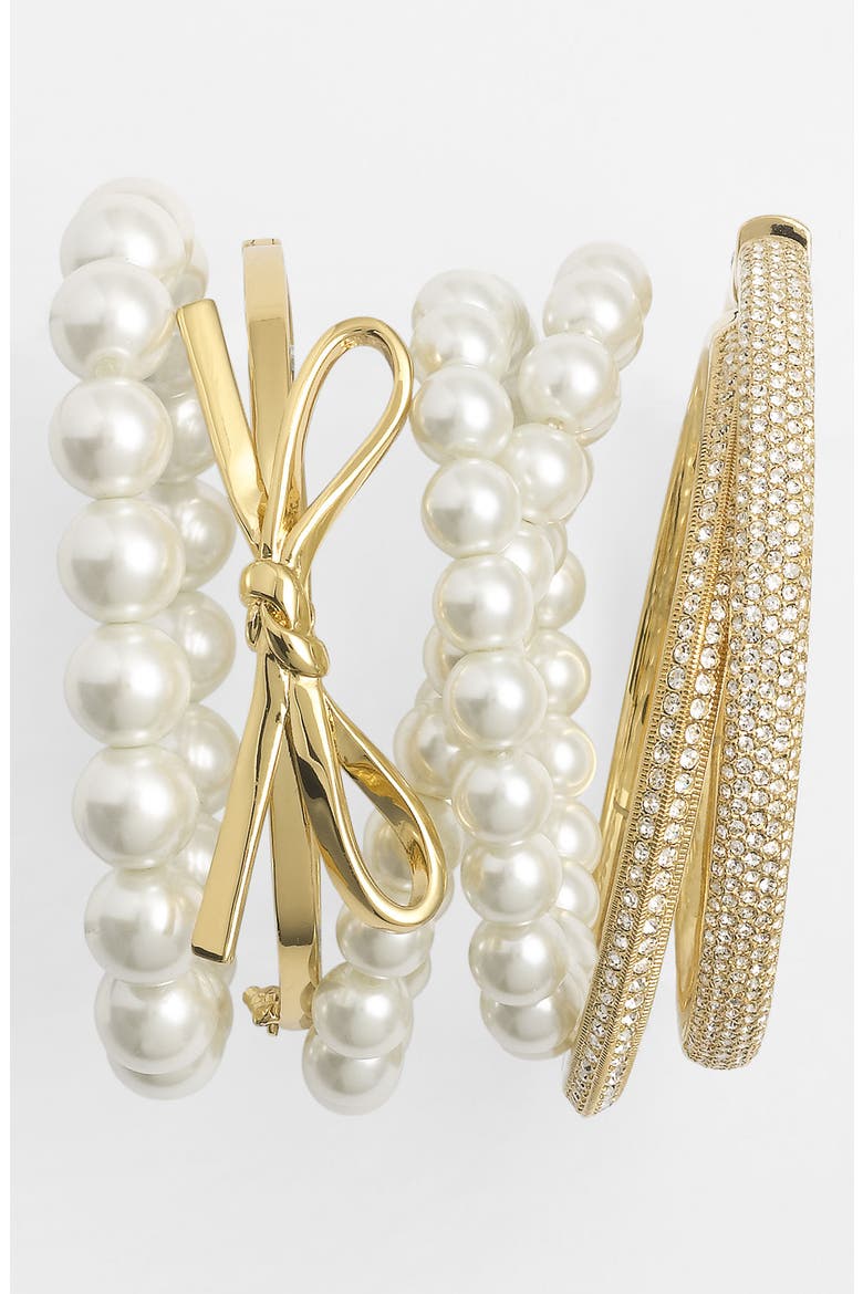 Glass Pearl Stretch Bracelets, Alternate, color, WHITE PEARL/ SILVER