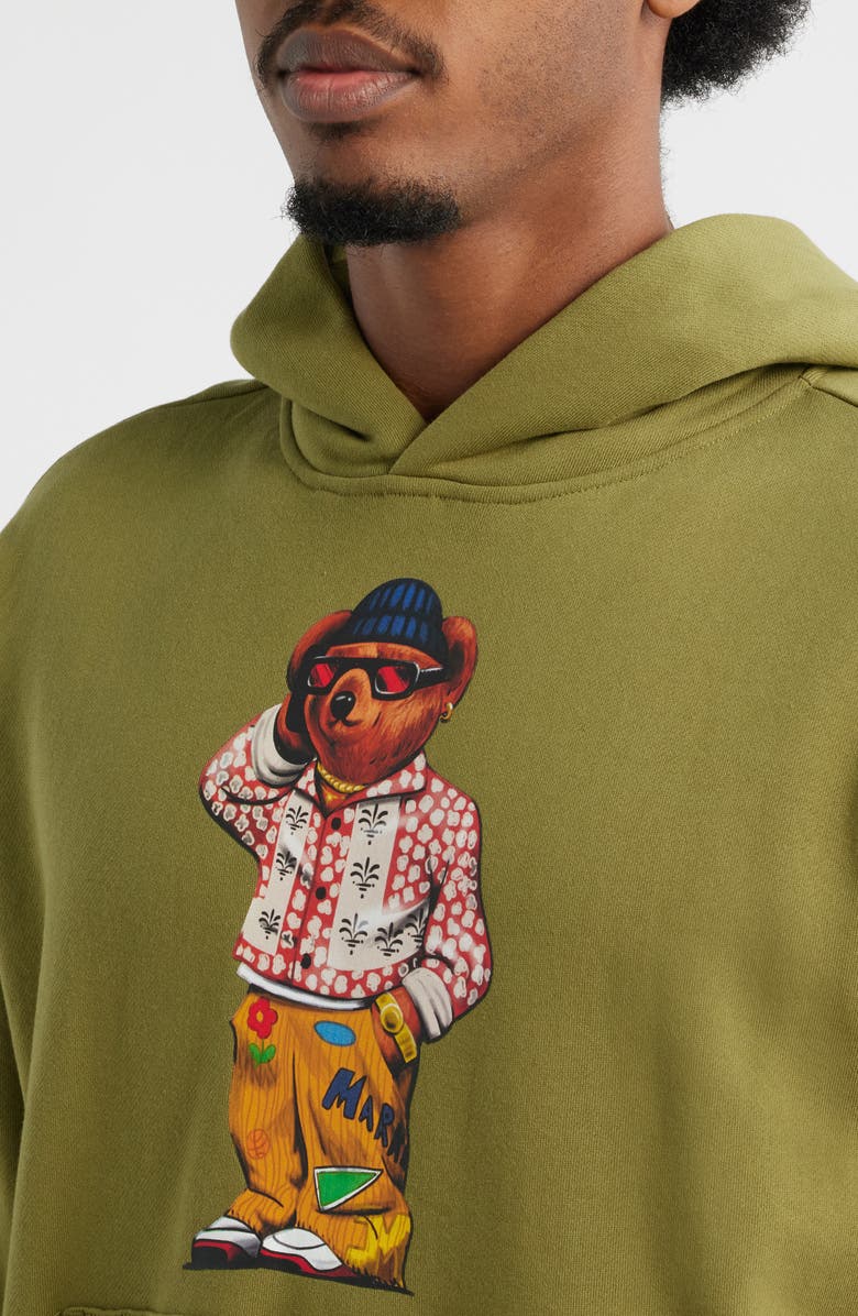 MARKET Folk Fitted Bear Cotton Graphic Hoodie, Alternate, color, Sphagnum