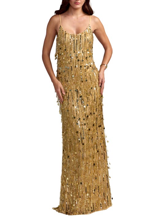 Embellished Fringe Sleeveless Column Gown