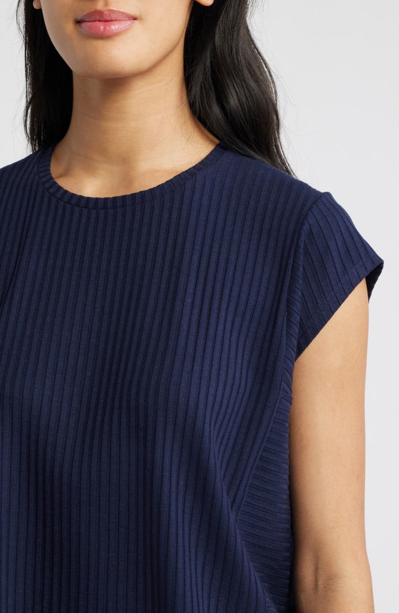 Eileen Fisher Crewneck Cap Sleeve Ribbed T-Shirt, Alternate, color, Ink