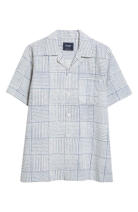 Weave Block Print Cotton Camp Shirt