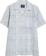 Drake's Weave Block Print Cotton Camp Shirt