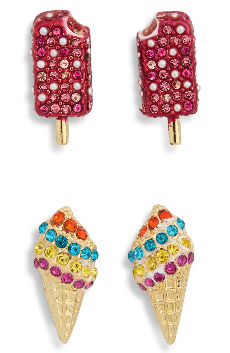 BaubleBar Set of 2 Ice Cream Stud Earrings, Main, color, Gold Multi