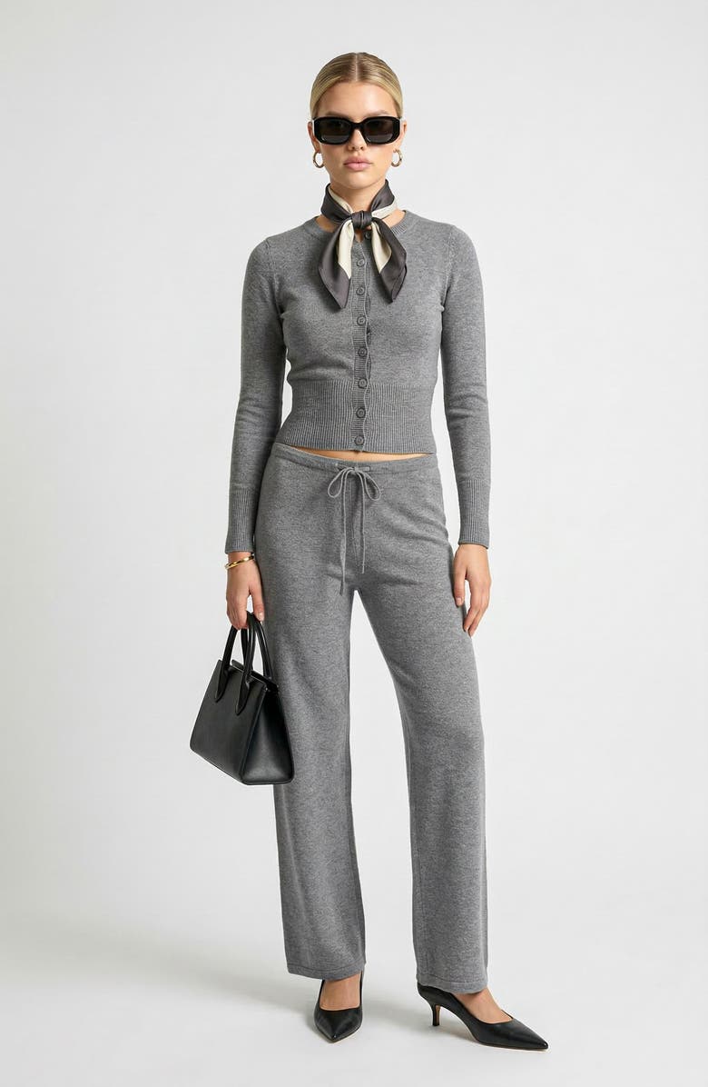 Knit & Lounge Two Piece Knit Set with Button Front Cardigan and Wide Leg Pants, Alternate, color, Gray