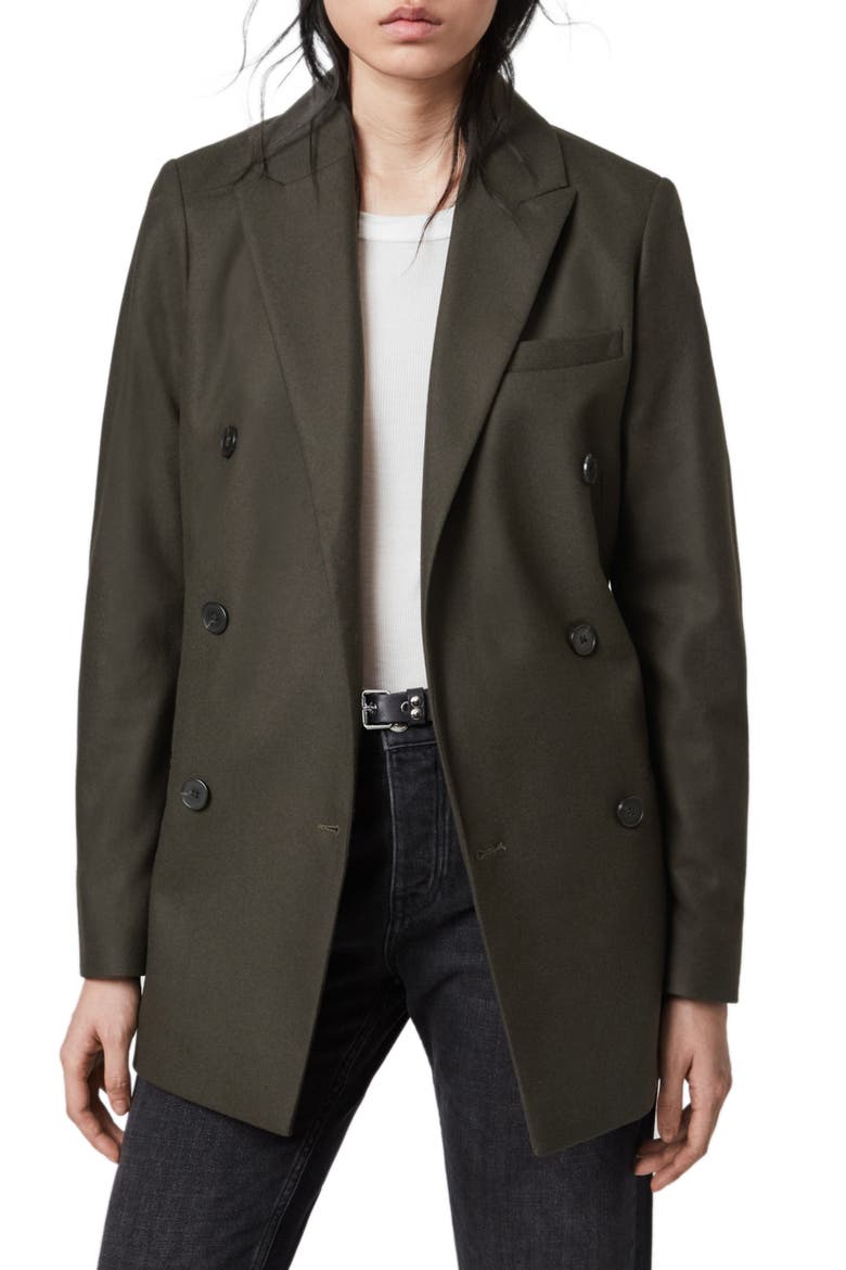 Astrid Double Breasted Blazer, Main, color, KHAKI GREEN