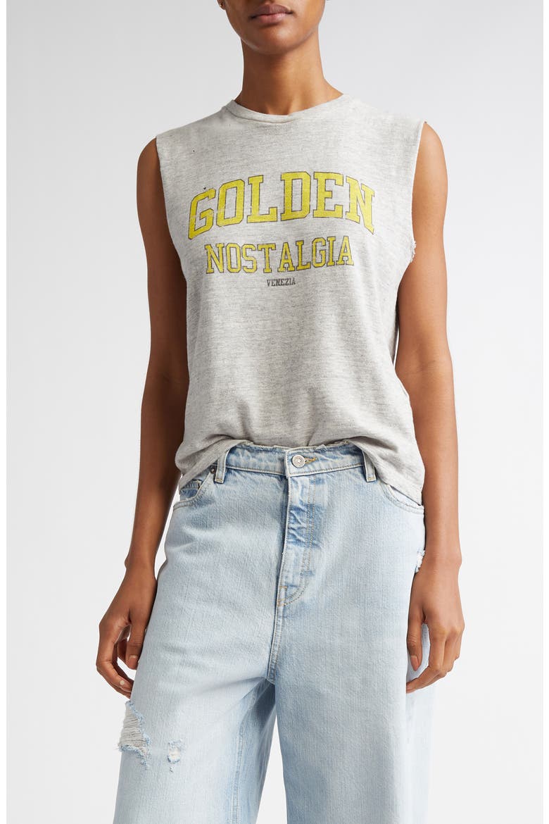 Slim Fit Distressed Graphic Tank, Main, color, GREY MELANGE/ YELLOW
