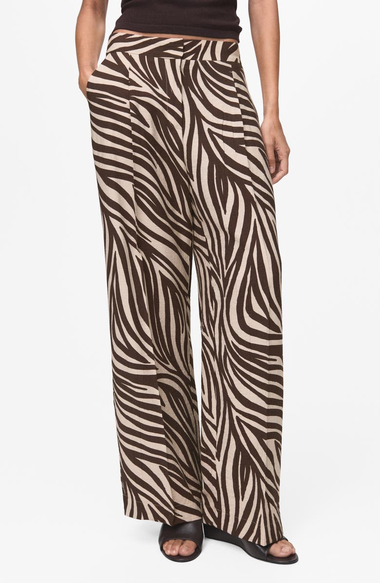 MANGO Zebra Print Straight Leg Pants, Main, color, Black