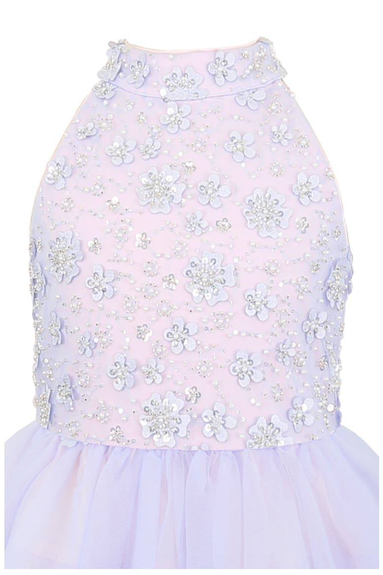 Kids' Sequin Embellished Bodice High-Low Mesh Skirt Party Dress, Alternate, color, BLUE/ PINK