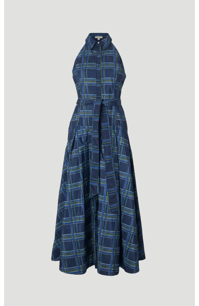 Karen Millen Check Taffeta Belted Maxi Shirt Dress, Alternate, color, Navy
