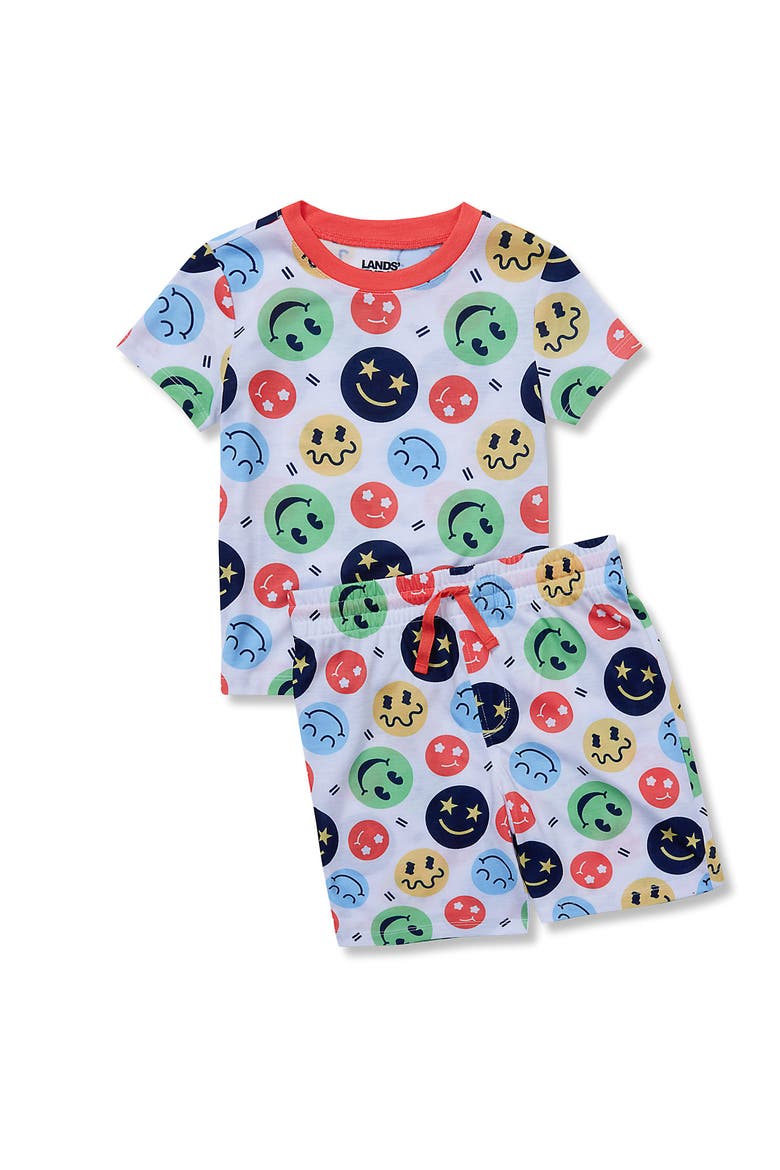 Boys Short Sleeve Tee and Shorts Pajama Set, Main, color, Smiley Faces/White
