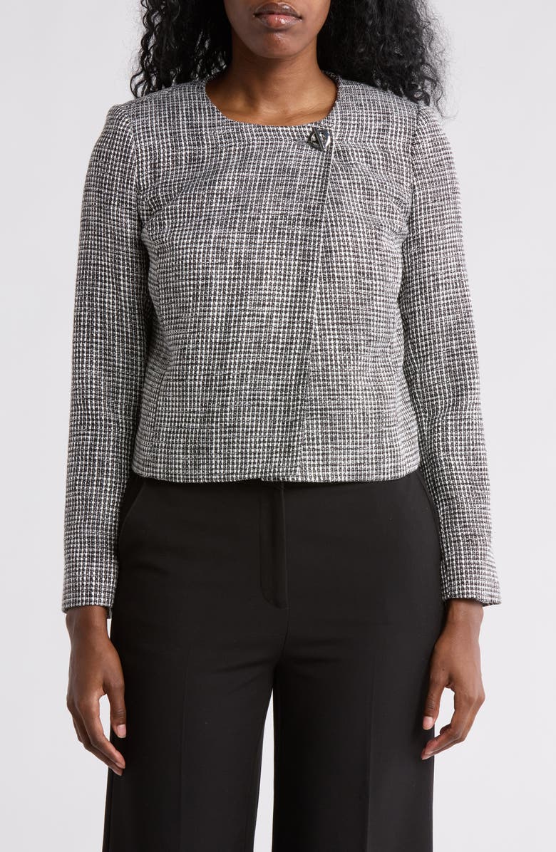 Calvin Klein Crop Tweed Jacket, Main, color, Black/ Cream