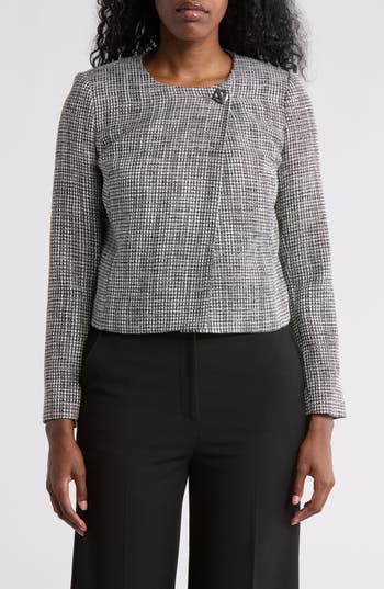 Calvin Klein Crop Tweed Jacket In Gray
