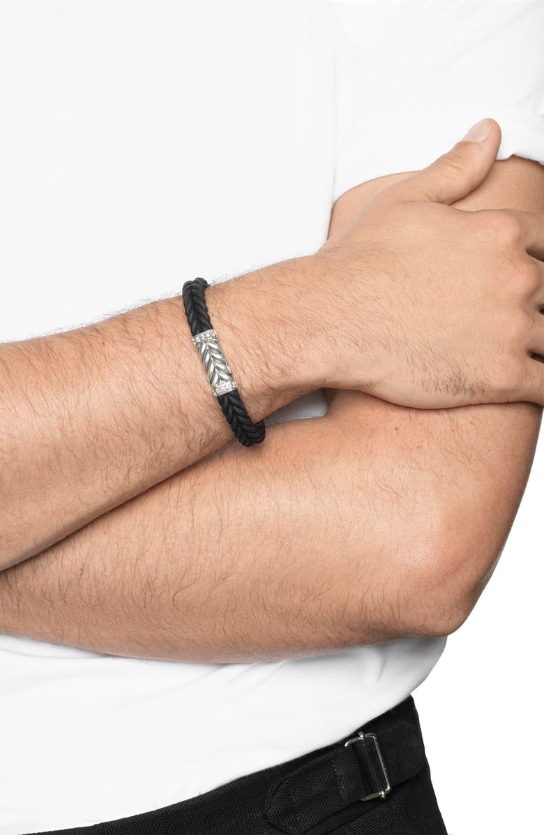 David Yurman Chevron Station Rubber Bracelet, Alternate, color, Black/Diamond