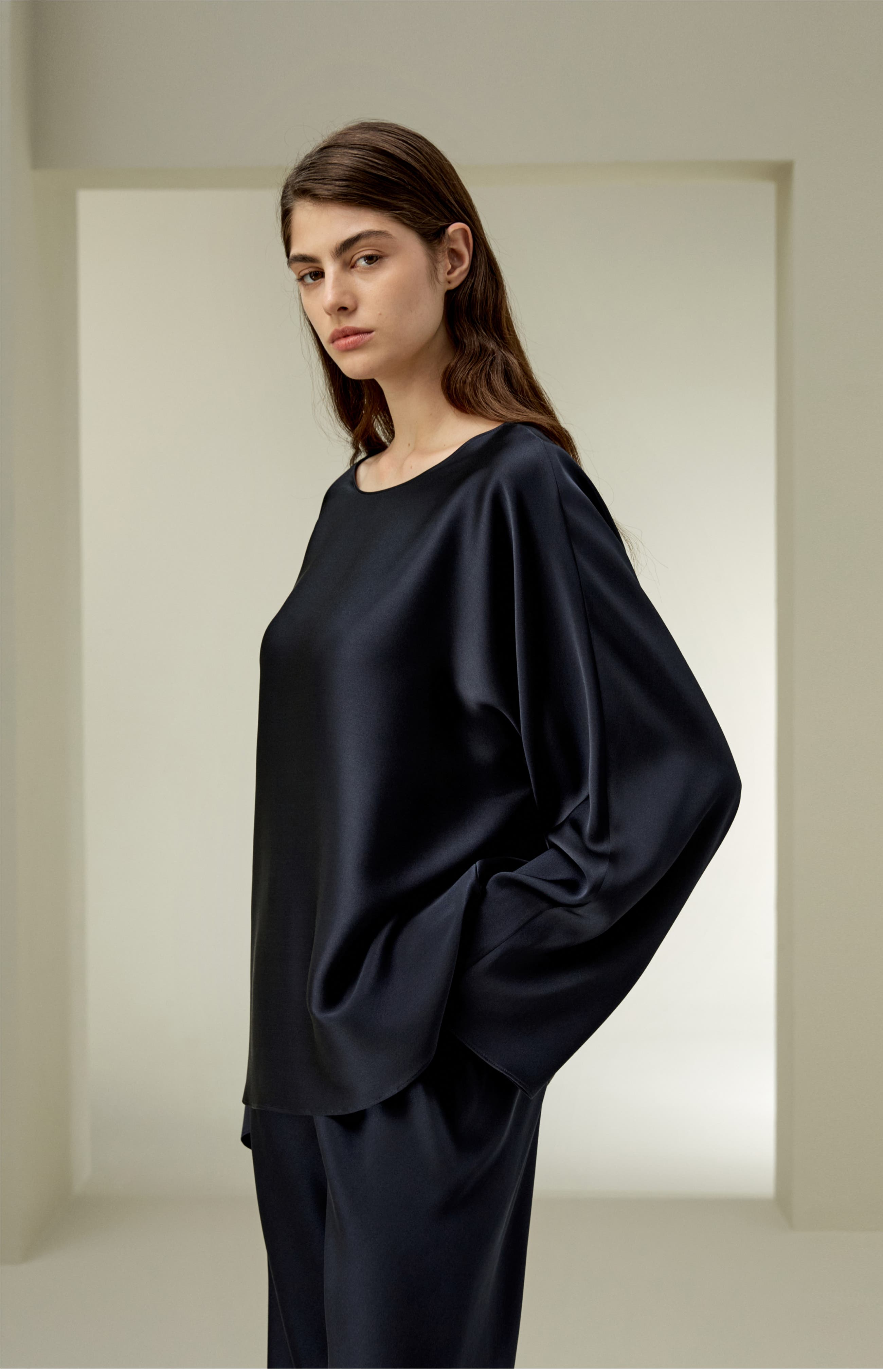 Silk Charmeuse Crewneck Blouse - image 4