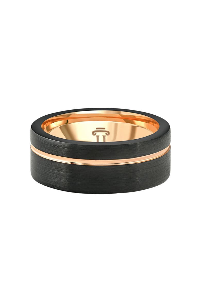 Men's Brushed Black Tungsten Gold Plated Two Tone 8mm Ring Wedding Band, Alternate, color, Black Tungsten