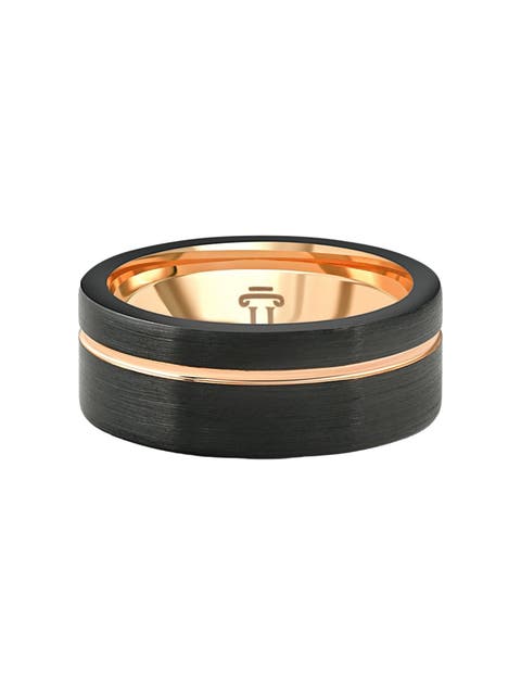 Men's Brushed Black Tungsten Gold Plated Two Tone 8mm Ring Wedding Band