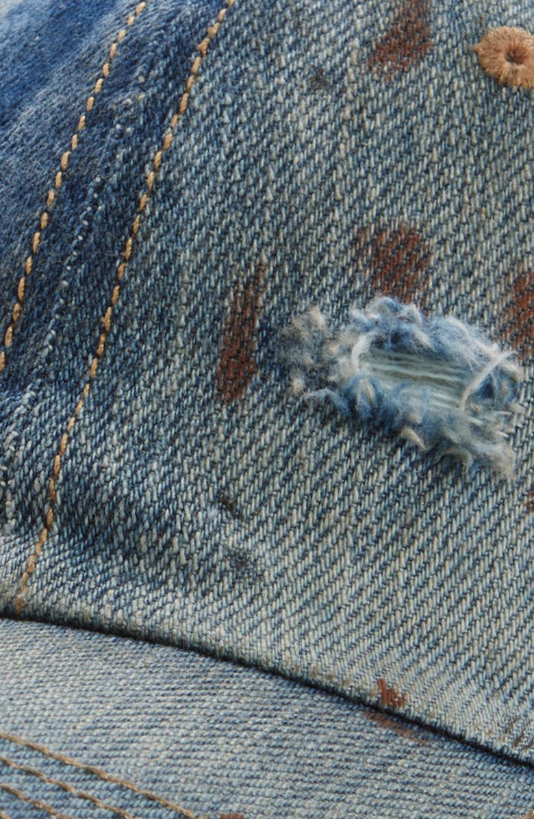 Acne Studios Carliy Trafalgar Ripped Denim Baseball Cap, Alternate, color, Mid Blue