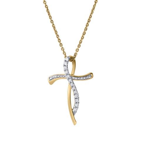 Elarith 0.15 Cts Natural Diamond Cross 14K Gold Pendant